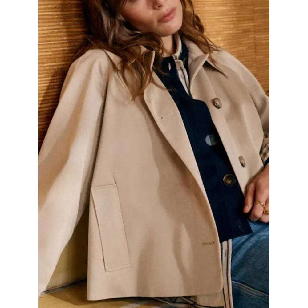 Single Breasted Women Short Trench Coat Interior Plaid Turn-Down Collar Lady Loose Windbreaker 2025 Spring