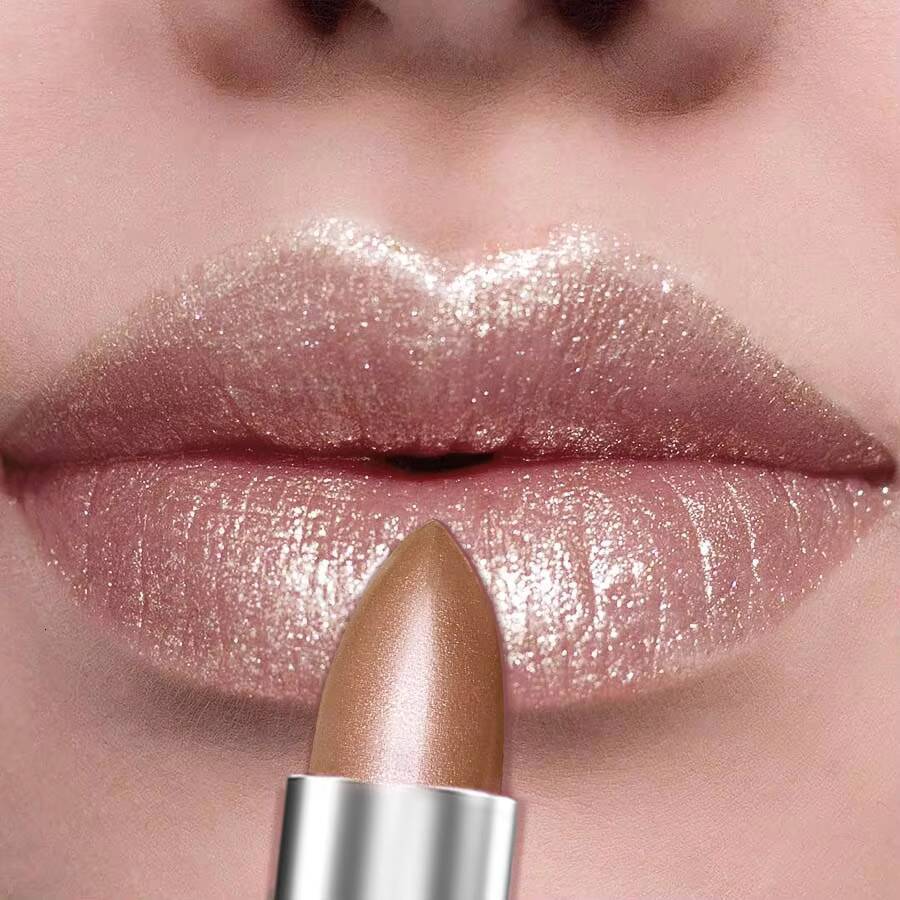 1 PC Sexy Glitter Plumping Metallic Lipstick Moisturizer Shimmer Lips Makeup Fullness Lip Tint Gel Soft Tube Cosmetic Red happy