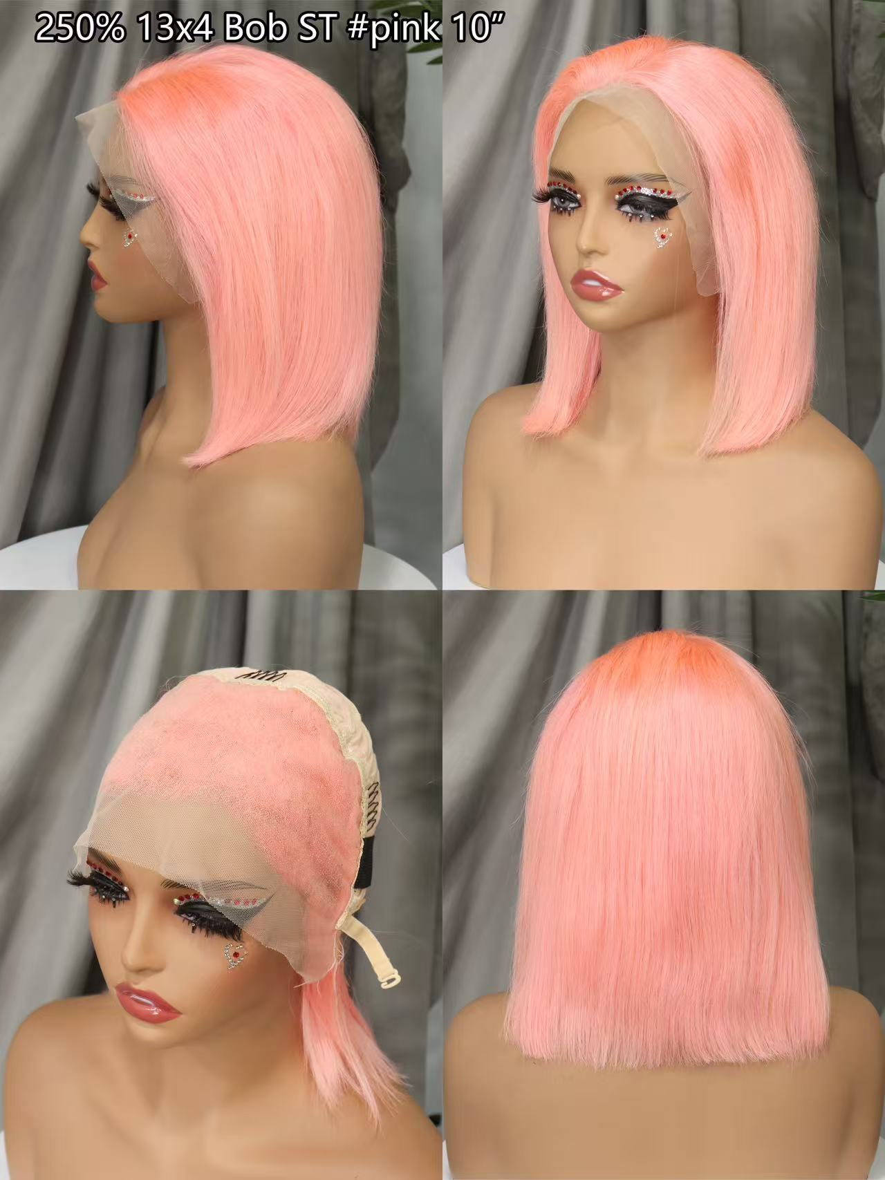 Rose Pink Short Colored Bob Human Hair Wigs Brazilian 13X4 Straight Lace Front Wigs Transparent Lace Pre Plucked Colored Wig