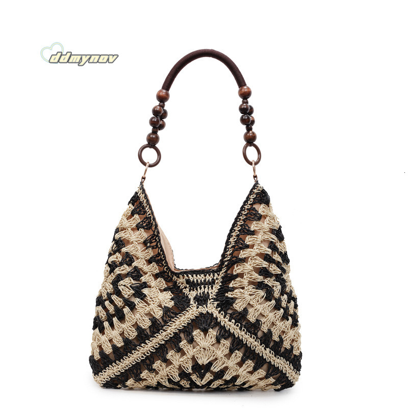 Fashion Niche Woven Handbag Tote for Women 2025 Summer New Color-Block Shoulder Casual Underarm Bag ddmynov