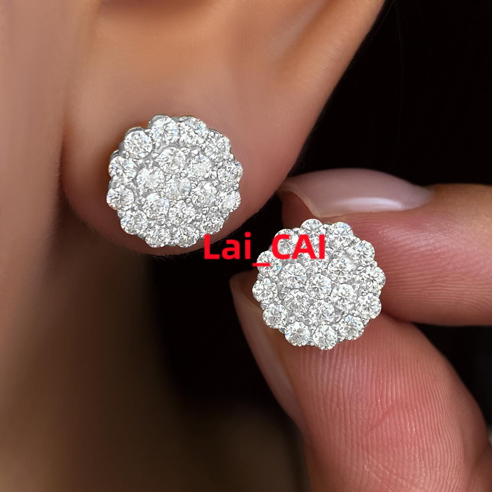 Women Mens Hip Hop Jewelry Sparking Iced Out Moissanite Earrings GRA 925 Sterling Silver VVS Moissanite Cluster Stud Earrings