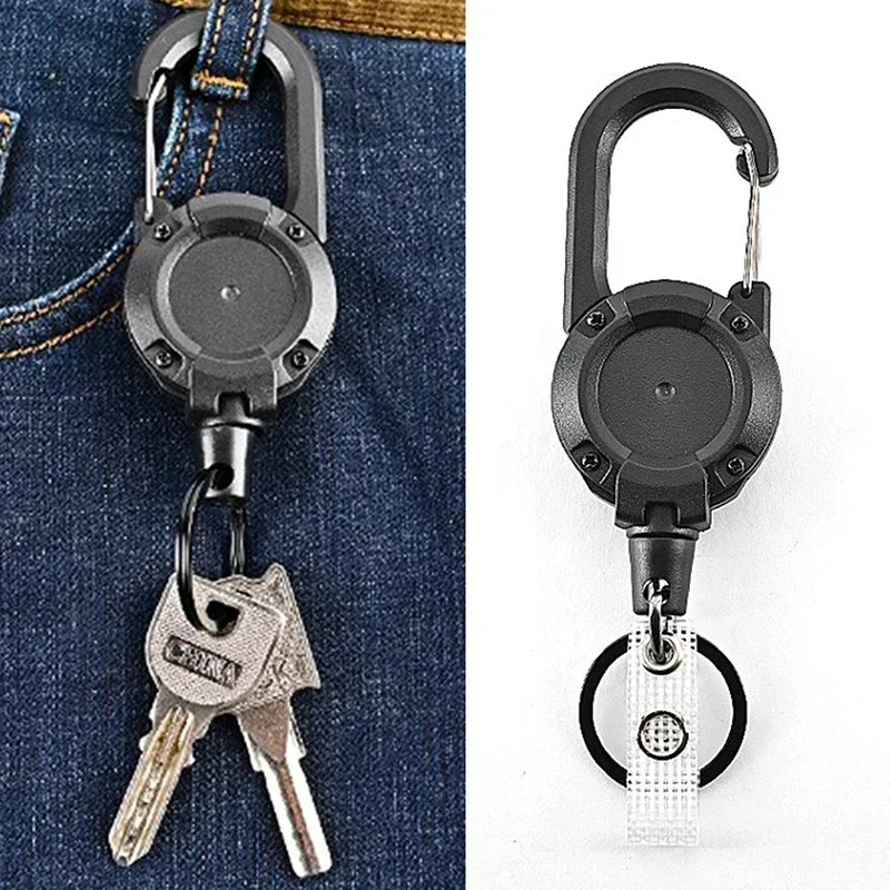 Retractable Heavy Duty Pull Reel Carabiner Key Chains Strong Steel Wire Rope Buckle Spring Ring Outdoor Sporty Keychain Tool 250606