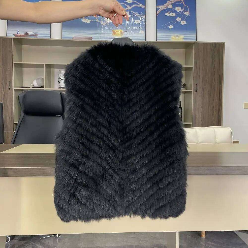 Hot-selling new fox striped fur jacket slim and versatile mid-length V-neck women's vest