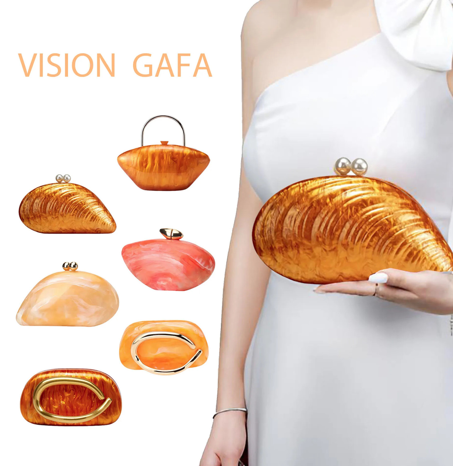 Pearl orange Marble Stylish Women Acrylic Evening Messenger Bag Designer Solid Shell Wedding Party Clutch Purse Dress bag 250614