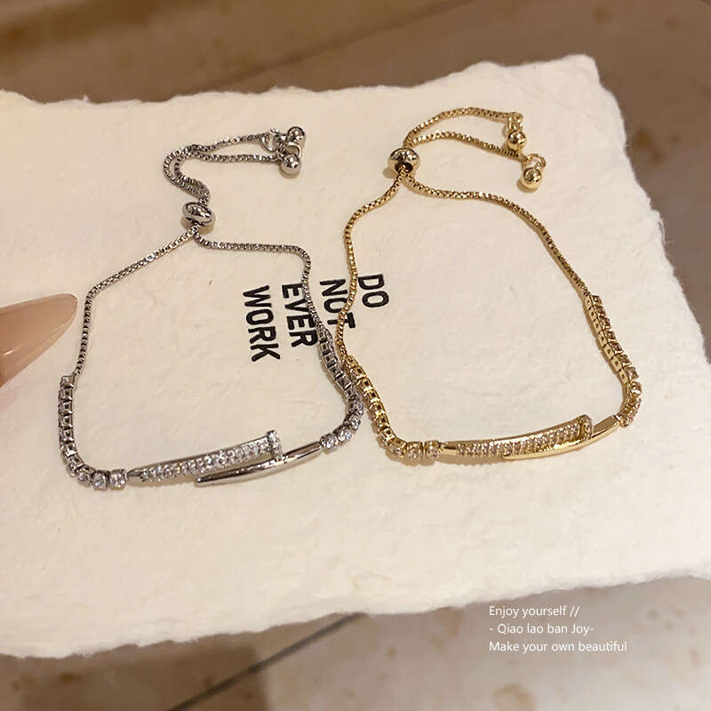 designer bracelet Real Gold Plated Zircon Nail Geometric Adjustable Simple High-end Sense Temperament Bracelet Commuting Versatile Hand Jewelry