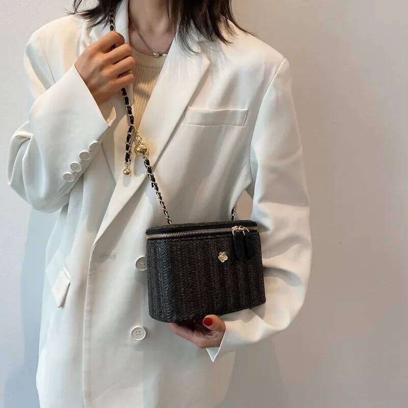 Simple Box Shoulder Straw Woven Handbag Bohemian Beach One-Shoulder Diagonal Bag 4 Colors Purses And Handbags