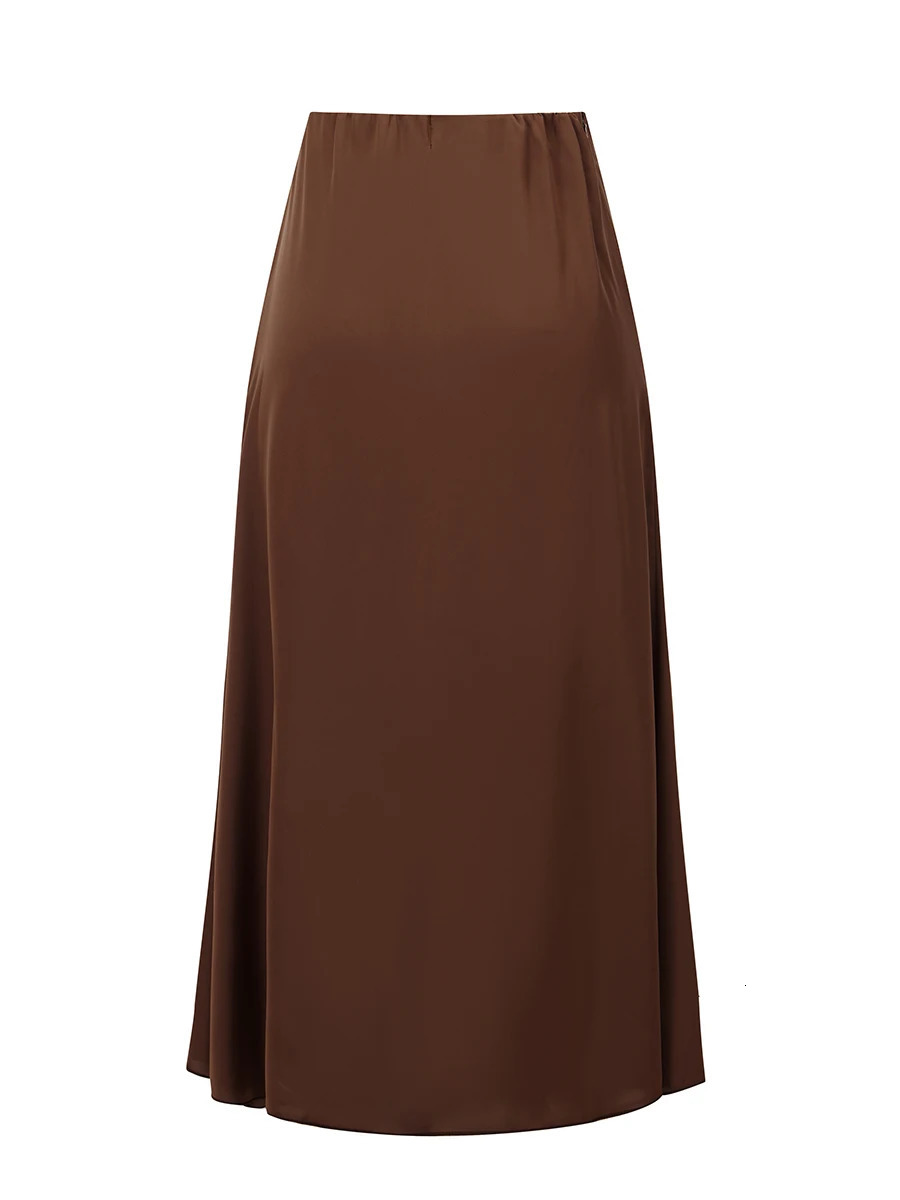 Womens Summer High Waist Skirt Solid Color Long Satin Skirt for Travel Beach Shopping 250614