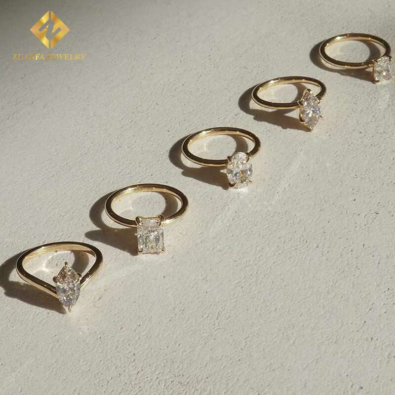 Emerald Cut Lab Diamonds Rings 10K Solid Gold Engagement Solitaire Diamonds Rings for Women