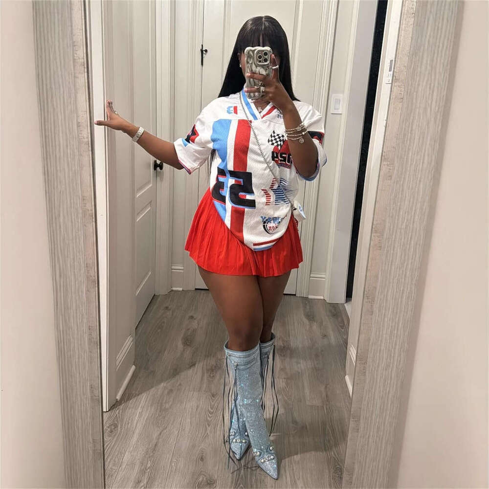 Autumn New Loose Simple Printed American Style Sports Casual Short Sleeve Color Block T-Shirt Top B5