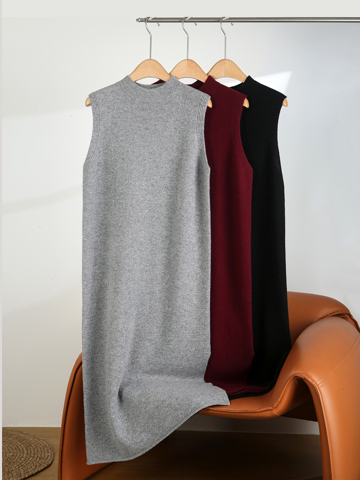 HL175 Summer new round neck sleeveless knitted long dress temperament dress