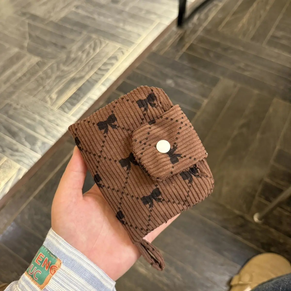 1 Piece INS Casual Corduroy Bow Coin Card Purse for Student Girl Portable Kpop Pocard ID Bank Card Wallet Korean Fashion Bag 250614
