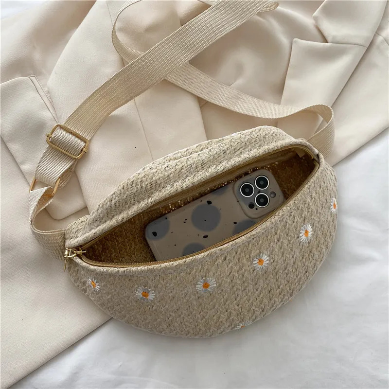 Womens Waist Bag Straw Woven Ladies Shoulder Crossbody Bags for Women 2025 Summer Fanny Pack Fashion Phone Female Chest 250612