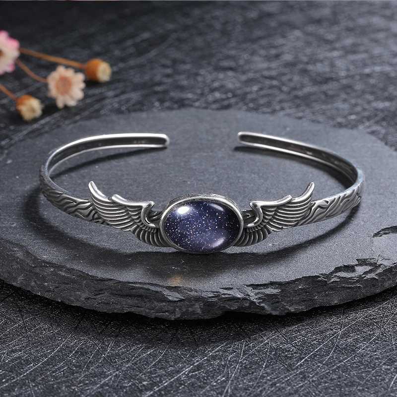 S925 Silver Vintage Natural Labradorite Amethyst Adjustable Bangle for Women Fine Jewelry Valentine Day Gift Z250616
