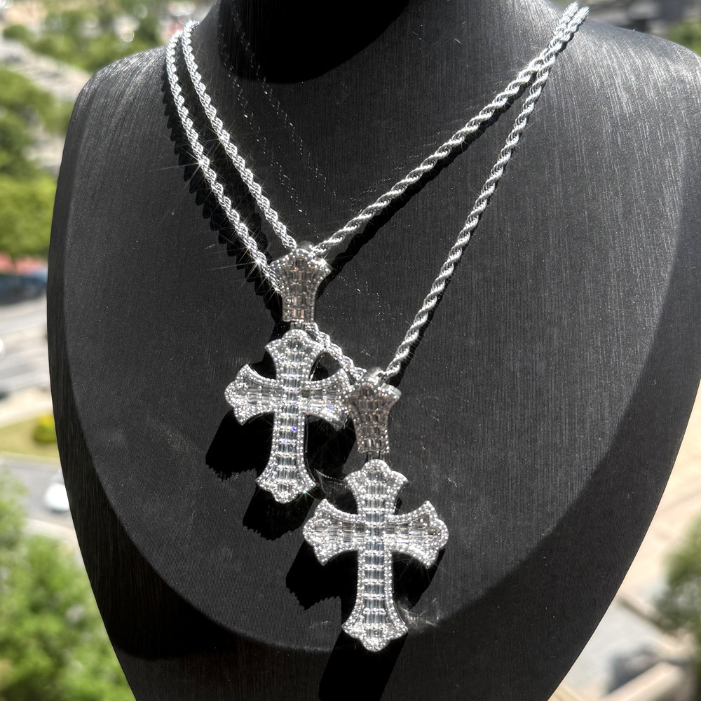 Hip Hop TopBling T Zircon Cross Pendant Necklace with Cross Tennis Chain Jewelry