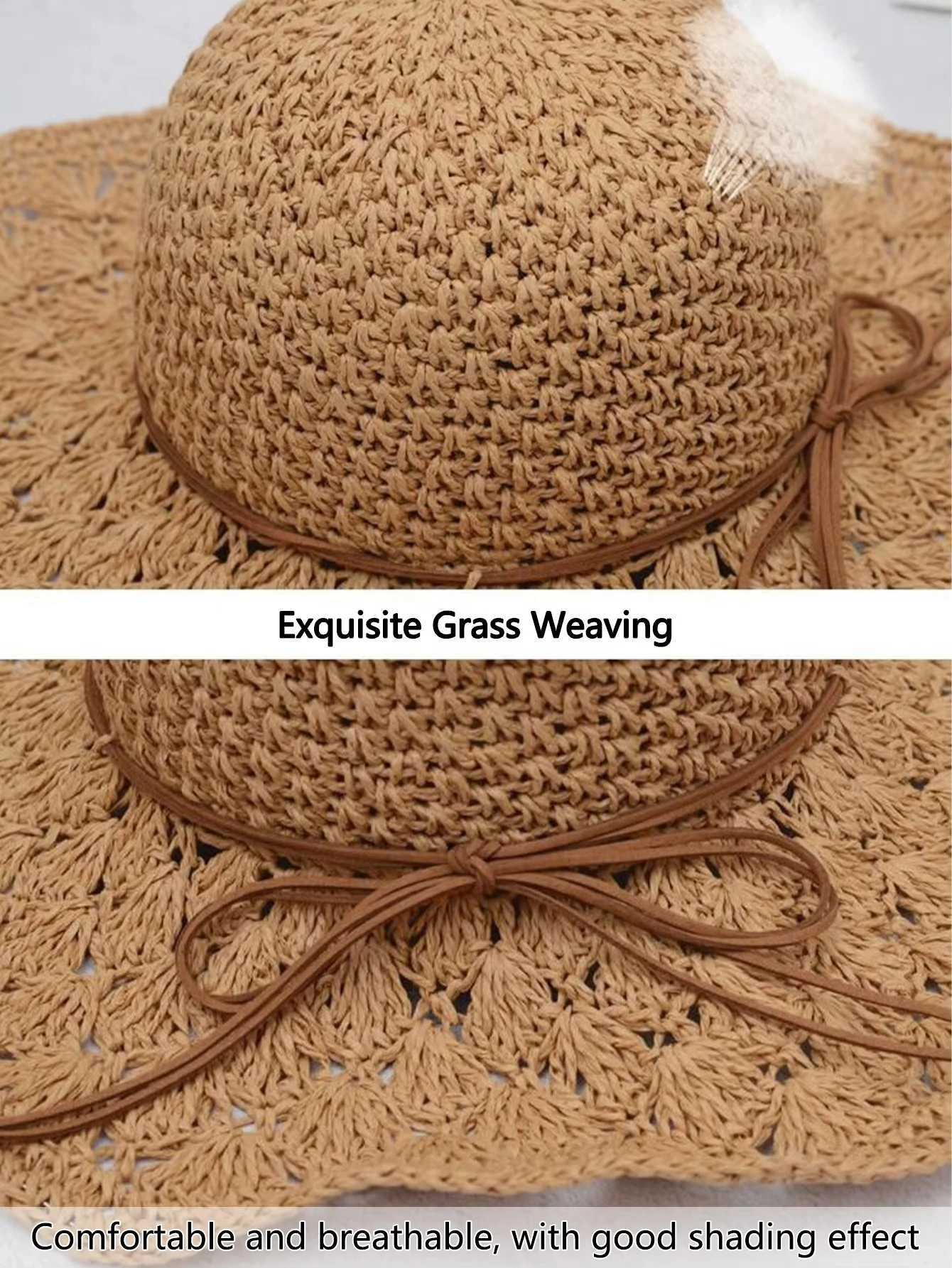 New Arrival Handwoven Straw Sun Hat - Womens Summer Wide-Brimmed Foldable Panama Hat with Bow Accent UV Protection for Beach Outdoor Wear U250616