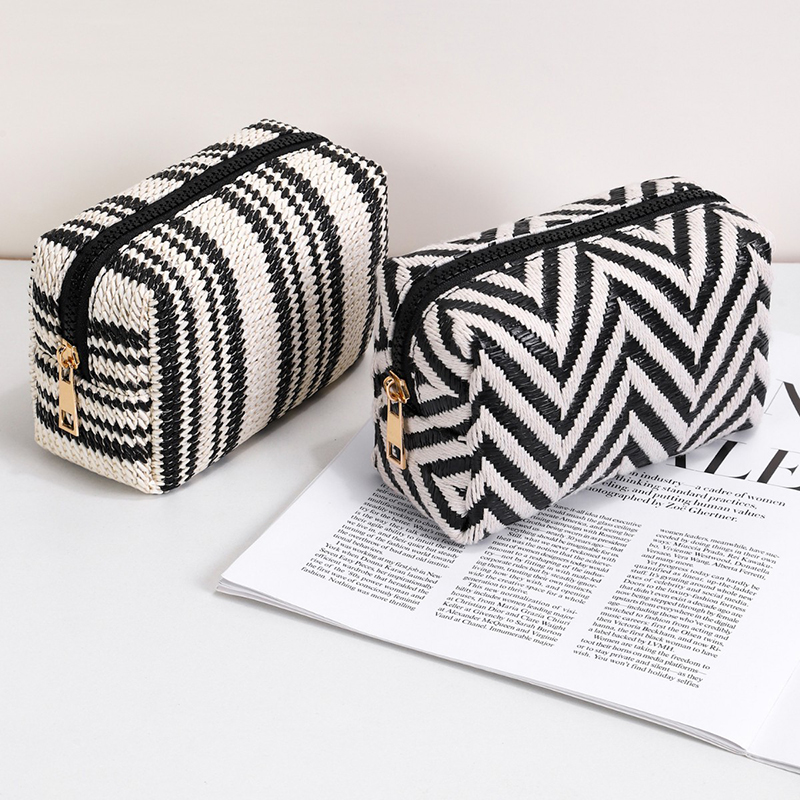 5pcs Cosmetic Bags Women Polyester Striped Ripple Printing Large Capacity Solid Travel Storge Bag