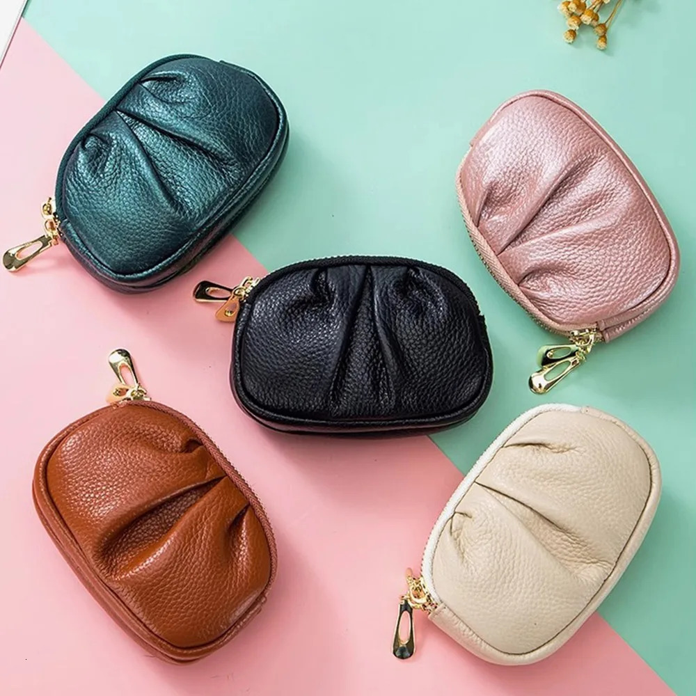 Fashion Clutch Bags Mini Coin Purse for Women Double Layered Zipper Pleated Clutches Leather Textured Multifunctional Bag 250614