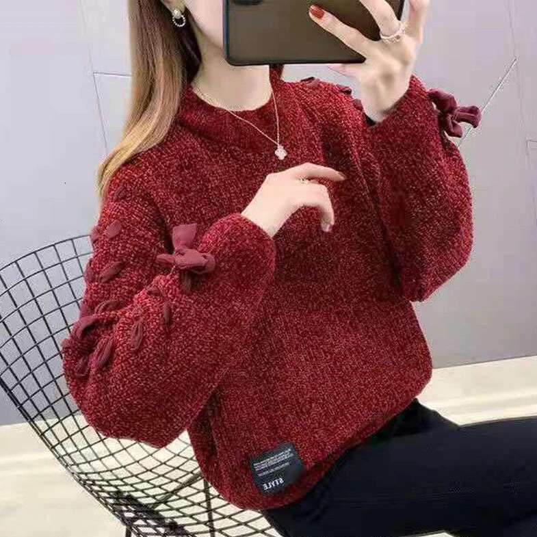 Purple Pullover Round O Neck Ladies Sweaters Knitted Top for Women In Promotion Korean Fashion Style Autumn Winter 2024 Clothes