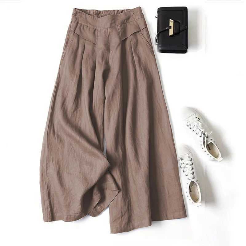Cotton Linen Ankle Length Pants for Women Summer Thin Casual Pants Fashion High Waist Solid All Match Loose Wide Leg TrousersXJ250616