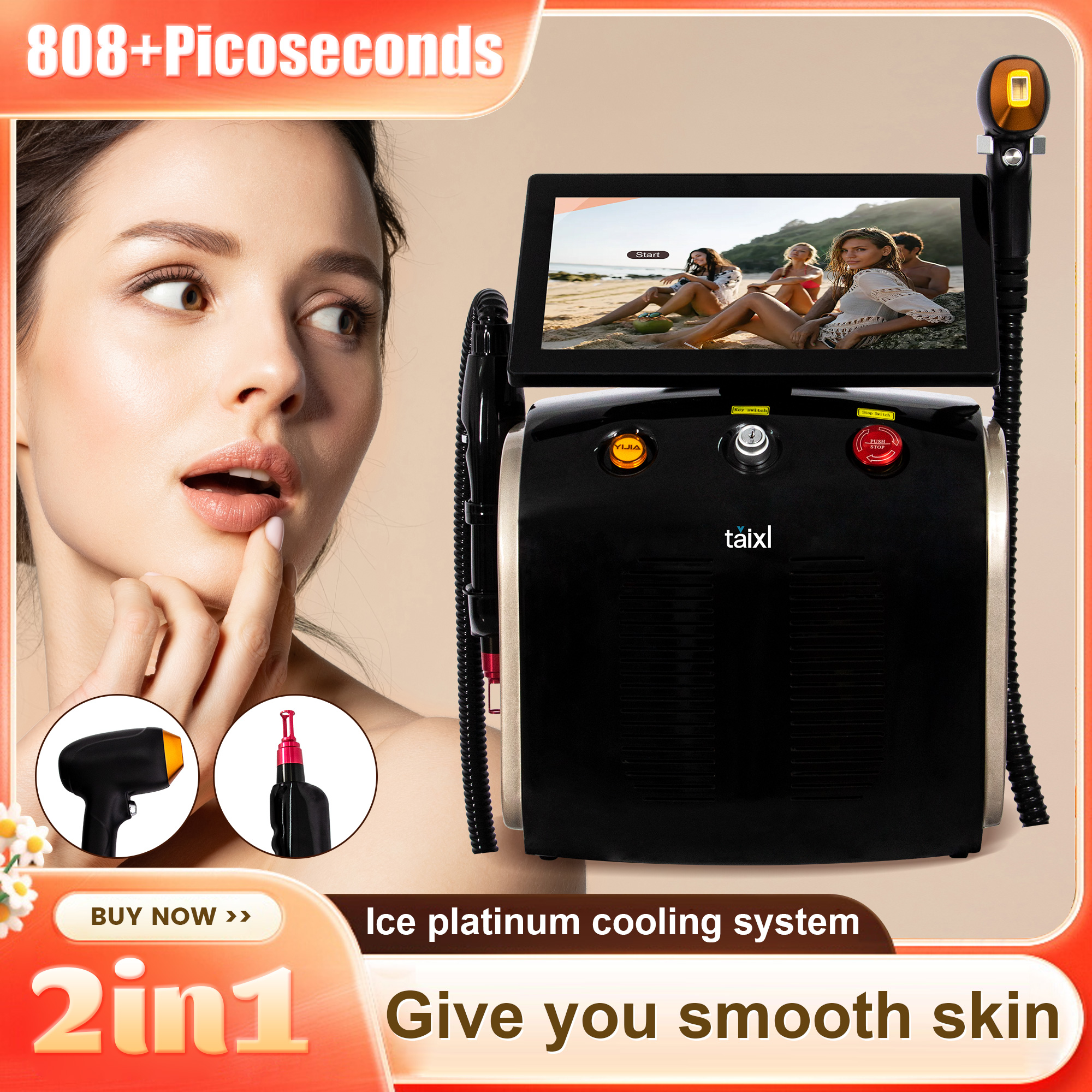 2in1 Ice Platinum Diode 755 808 1064nm 3 Wavelength Laser ND YAG Machine Painless Hair Removal Machine
