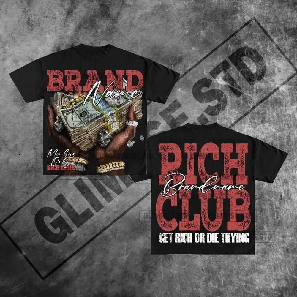 Rich American Club Graphic Harajuku Gothic Oversized T-Shirt for Women and Men Y2K Short Sleeve