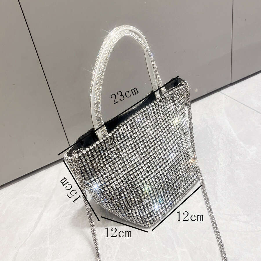 2025 fashionable Women's Shiny Rhinestone Handmade Designer Evening Chain Tote Bag