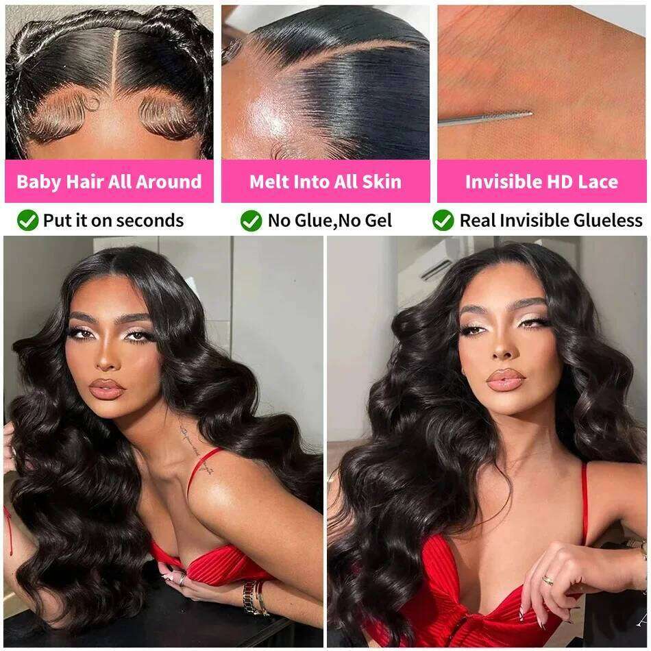 40 Inch Body Wave 13x4 Front wigs Human Hair Brazilian 200 Density Transparent 13x6 HD Lace Frontal Wig For Black Women