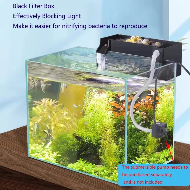 Black Fish Tank External Filter Box Acrylic Filter Dry and Wet Separation Small Silent External Suspend Aquarium Drip Overflow 250613