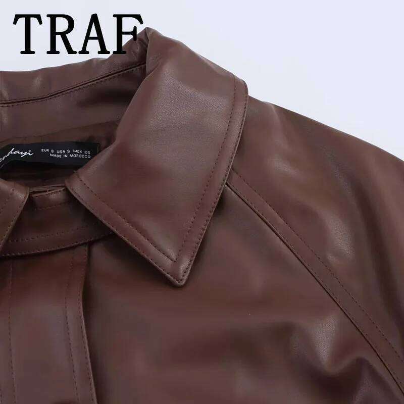 TRAF Women's 2025 Spring Lmitation Leather Short Coat Oversize Loose Jackets for Women Streetwear Casual New Outerwears