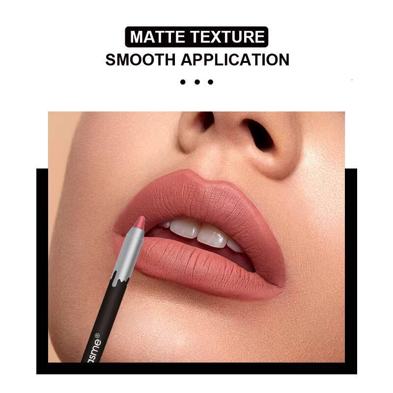 12Color Matte Lipstick Lipliner Kit Velvet Pencil Red Brown Shadow Contour Tint Long Lasting Lip Liner Set happy