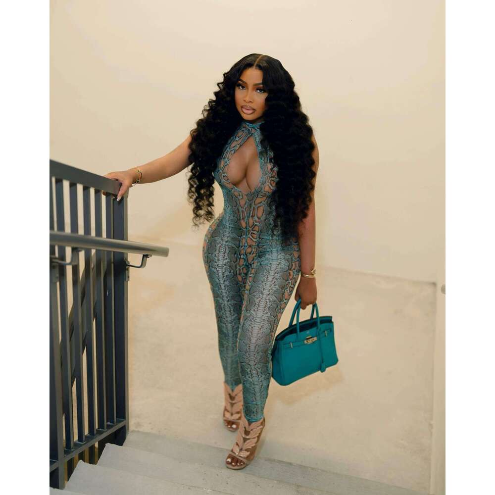 Summer New Sexy Hollow Animal Print Halter Neck Jumpsuit For Women B5