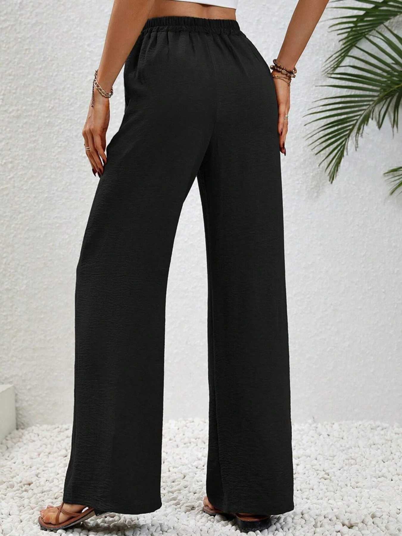 Womens Spring/Summer/Autumn New Solid Color Ice Silk Wide Leg Pants Loose Pants Casual PantsXJ250616