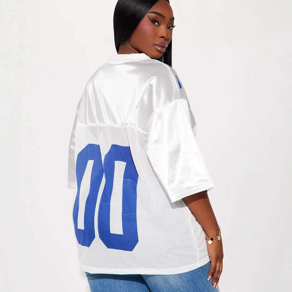 Autumn New American Style Sports Letter Print Loose Casual V-Neck Short Sleeve Top B5