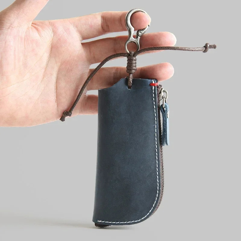 Vintage Handmade Genuine Leather Key Holder Wallet Car Key Case Cover Organizer Housekeeper Bag 250614