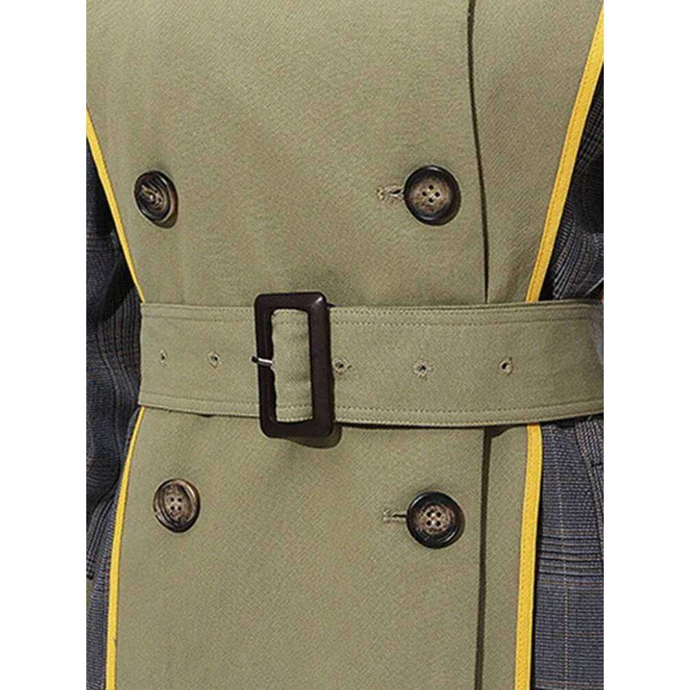 TWOTWINSTYLE Striped Windbreaker For Women Lapel Collar Long Sleeve Double Breasted Colorblock Trench Female 2022 Clothing Style