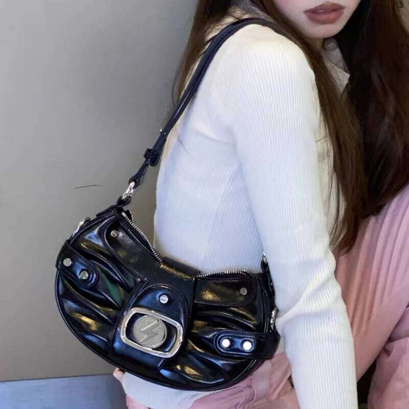 Women's Bags Designer Rock Handbags Designer Bags For Women And Purse 2023 New In PU Wax Skin Small Metal Sheets Decorate Shoulder Bag