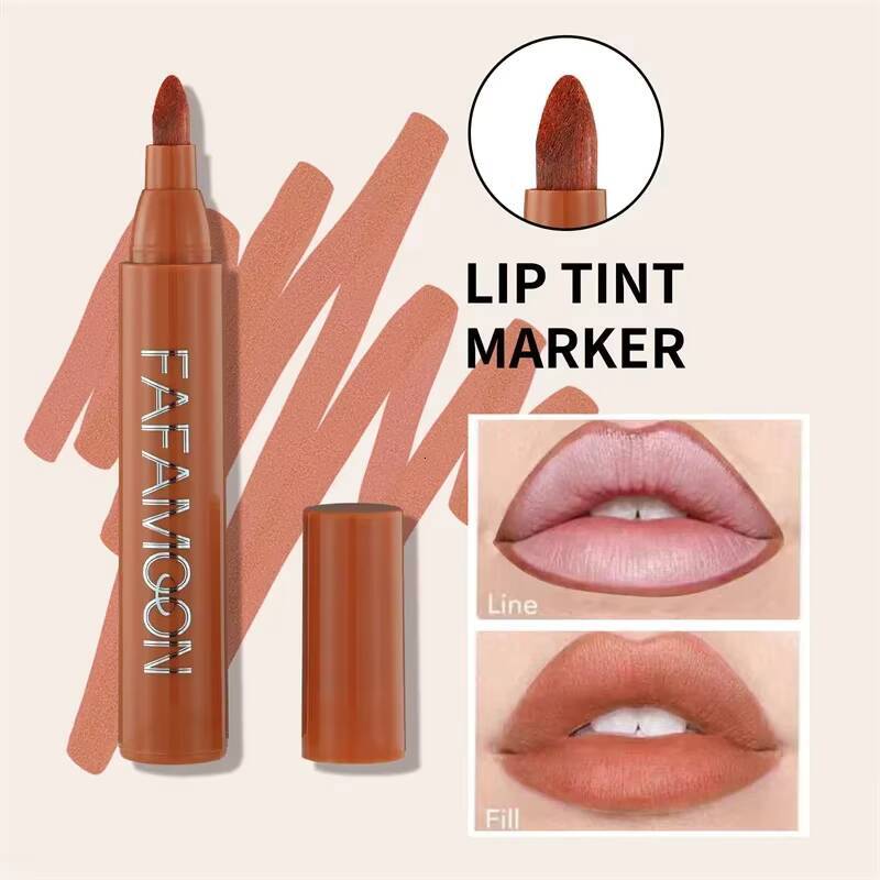 Lipstick Lips Dye Marker Pen Long-lasting Hydrating Waterproof Matte Lip Gloss Lipliner Contour Non-stick Cup Lipsticks Cosmetic happy