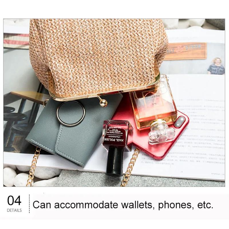 Small Crossbody Boho Bags For Women Evening Clutch Hasp Ladies Handbag Female Straw Beach Rattan Messenger Bag 250614