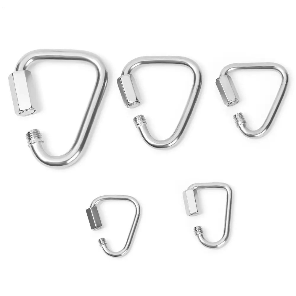 Stainless Steel Triangle Carabiner Outdoor Camping Hiking Keychain Snap Clip Hook Kettle Buckle Chain Screw Lock 250611