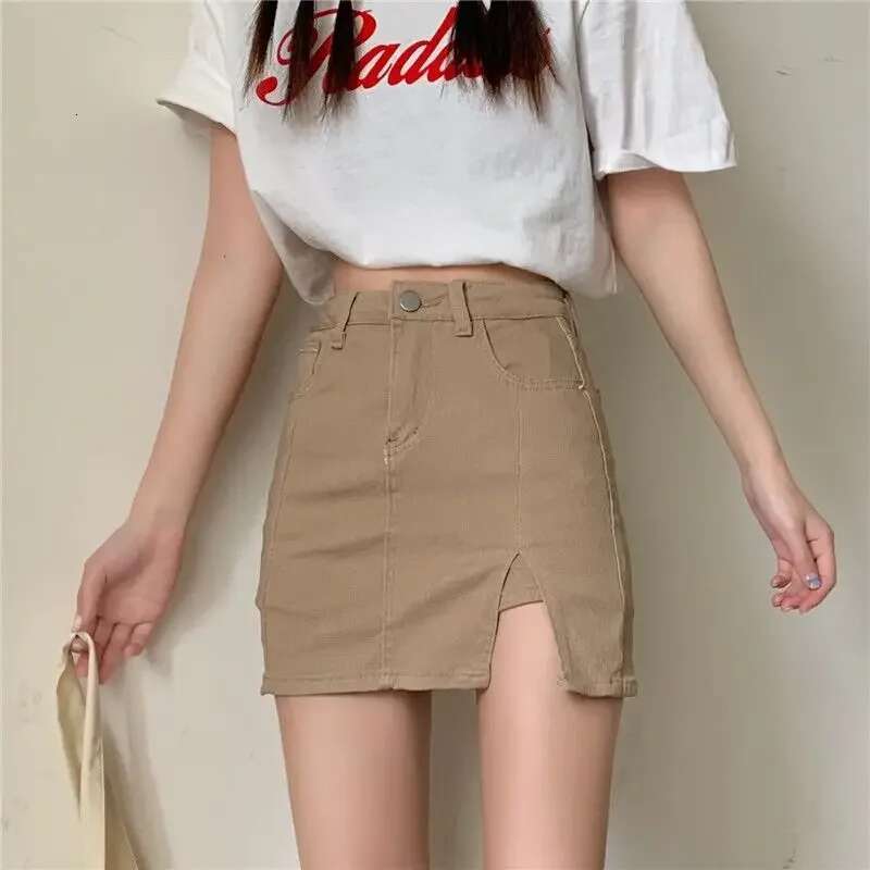 With Slit Zipper Female Jeans Skirts Womens Denim Skirt Mini Short Gyaru High Waist Korean Style Casual Clothing Sales Modest V