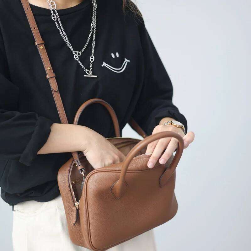 Women's Genuine Leather Vintage Crossbody Square Bags Real Cowhide Zipper Handbag Adjustable Shoulder Strap Soft And Versatile