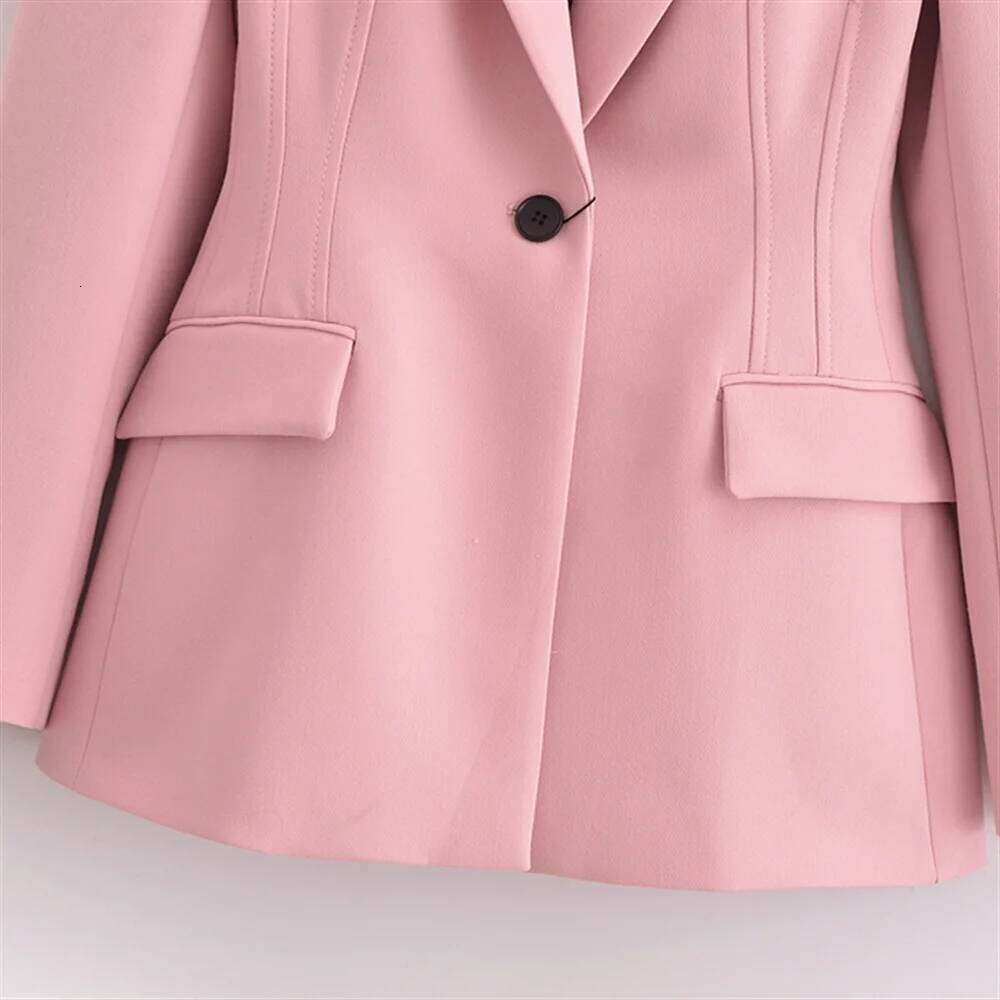 2025 Autumn New Product Women's Fashion Casual Solid Color Slimming Collar Pocket Decoration Long Sleeve Suit Coat