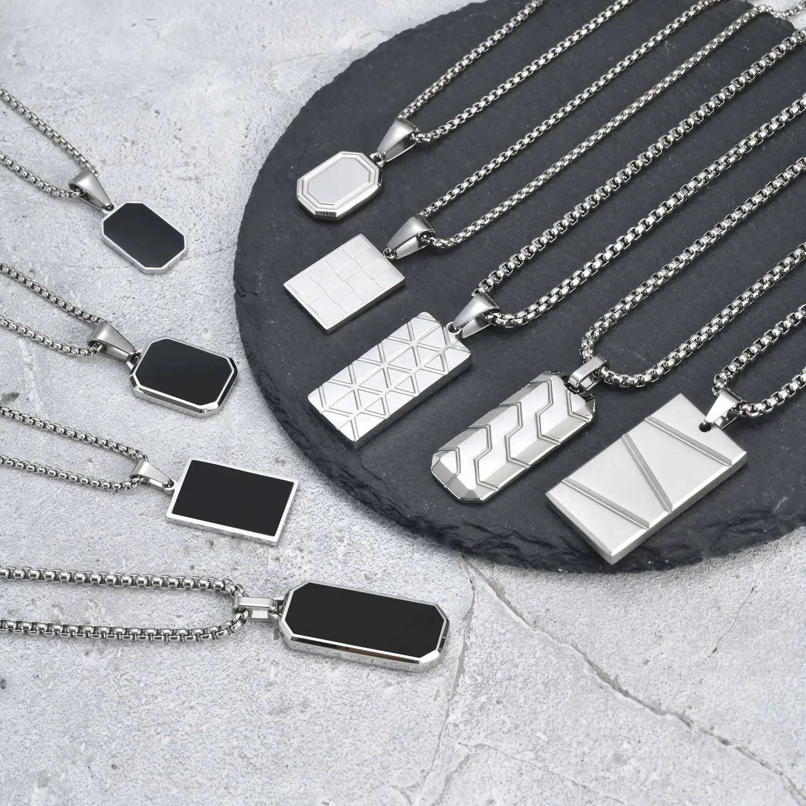 Vnox Small Dogs Pendant Necklaces for Men Boys Black Silver Color Stainless Steel Military Dog Tag with Box Chain Gift for Him W250616