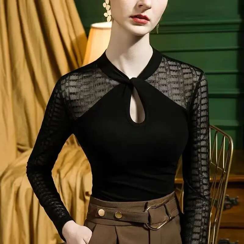 Womens Long Sleeve T-shirt Fashion Mesh Top Female Polyester Sale Y2k Clothes Vintage With Sleeves One Pieces Cheap Yk2 Korean