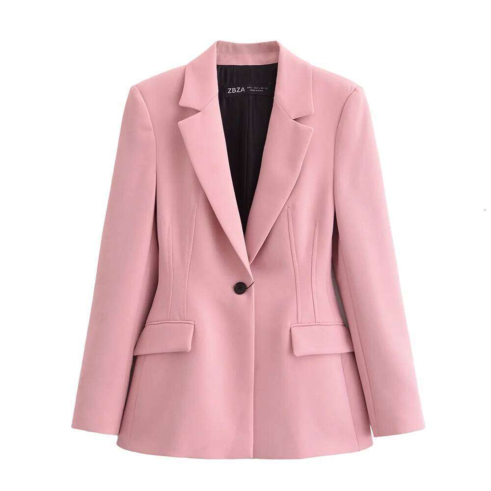 2025 Autumn New Product Women's Fashion Casual Solid Color Slimming Collar Pocket Decoration Long Sleeve Suit Coat