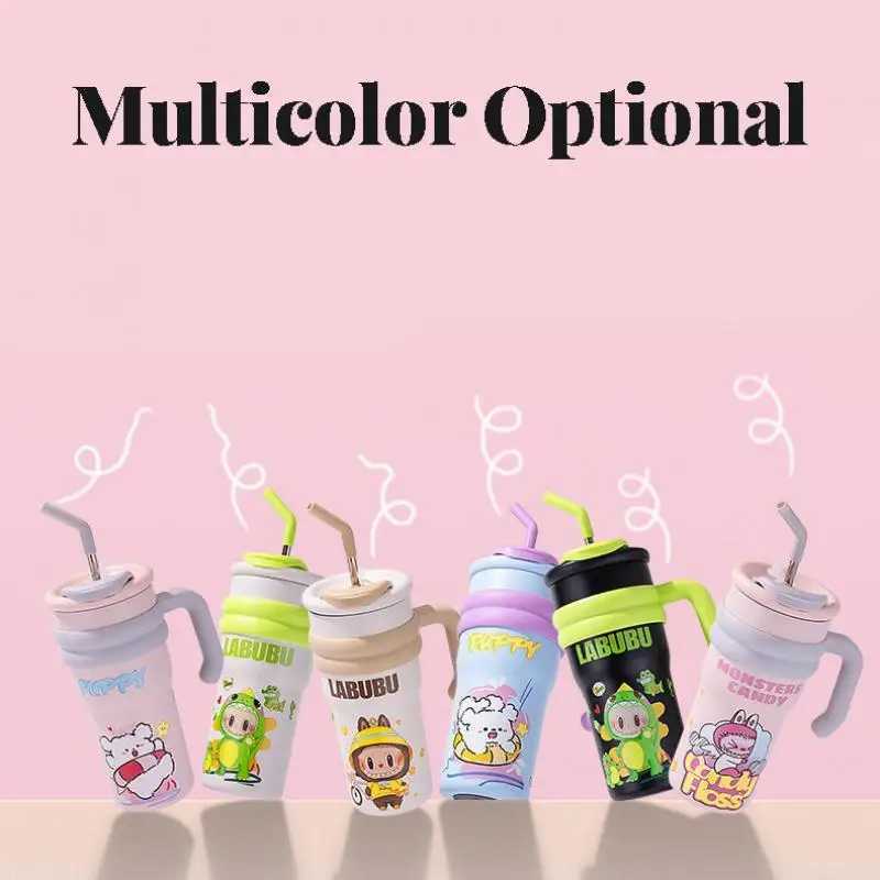 Labubu Straw Cup Large Capacity Cartoon Portable Vacuum Cup Anime Cute Students Children Travel Water Cup Girl Holiday Gifts XJ250616