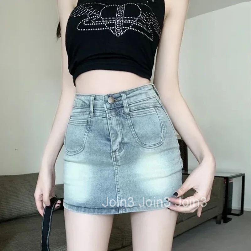 Mini Short Female Jeans Skirts Gyaru Tight Zipper Wrap Womens Denim Skirt High Waist Kawaii Blue Cute Quality Y2k Vintage Cheap