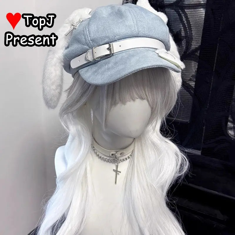 Womens Lolita fluffy Gothic Harajuku Spicy Girl star Versatile Retro Miss Style Spring puppy ears octagonal cap spaper hat 250604