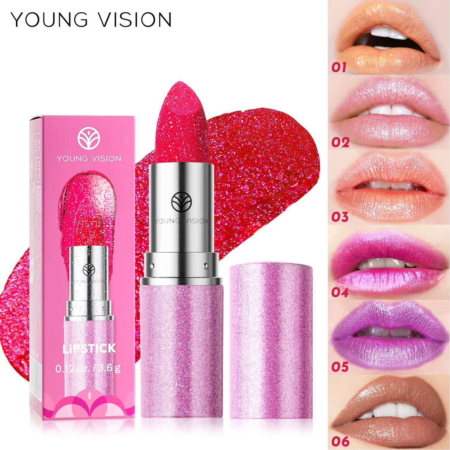 YOUNG VISION 6 colors available pearl with flash is not easy to fall temperature change lipstick color eye shadow happy