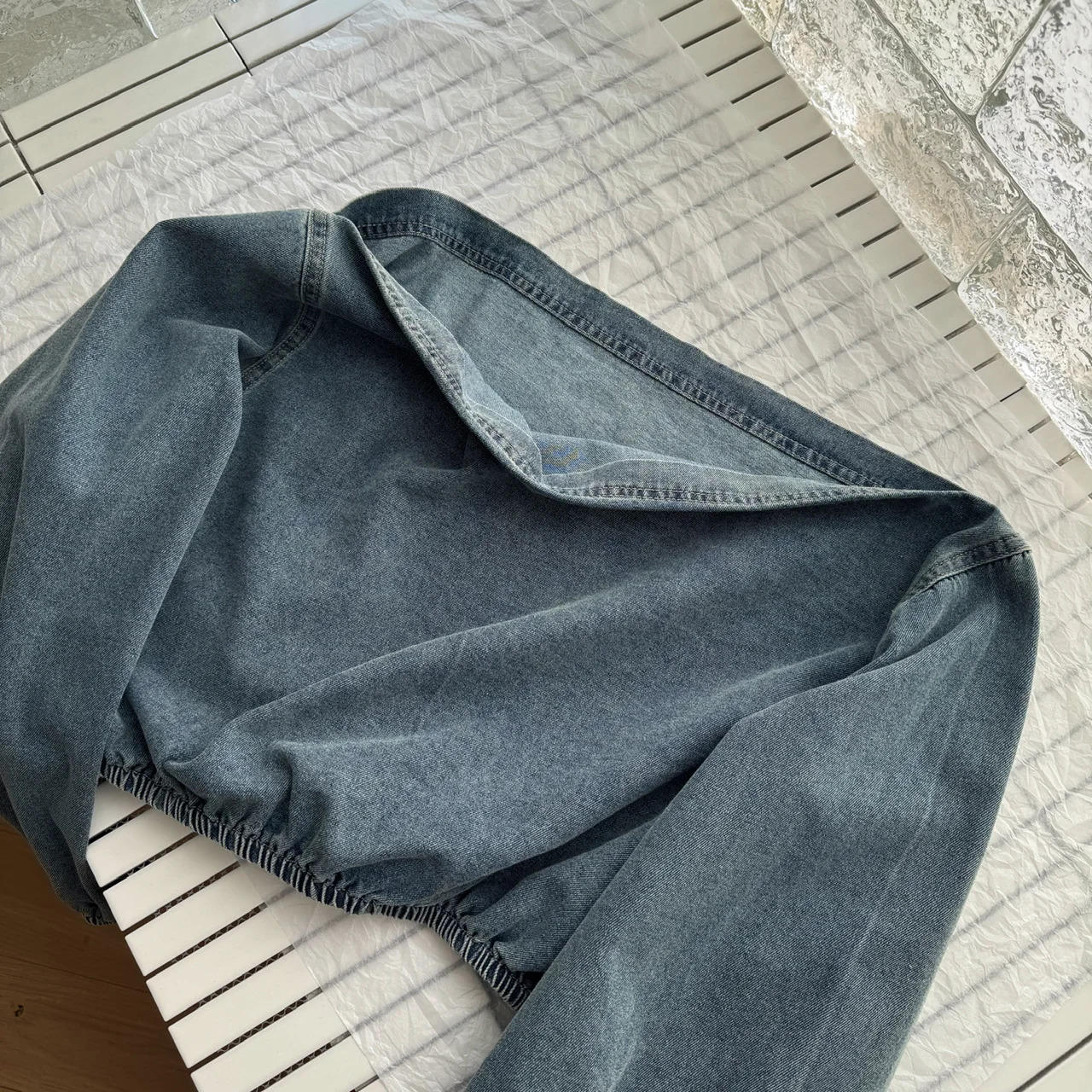 Summer Women Korean Rave Vacation Y2k 2000s Outfits 2 Piece Pants Set Off Shoulder Denim Long Sleeve Crop Top Long Baggy Jeans 250614